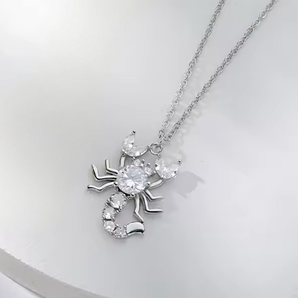Dainty Silver Scorpion Rhinestone Necklace